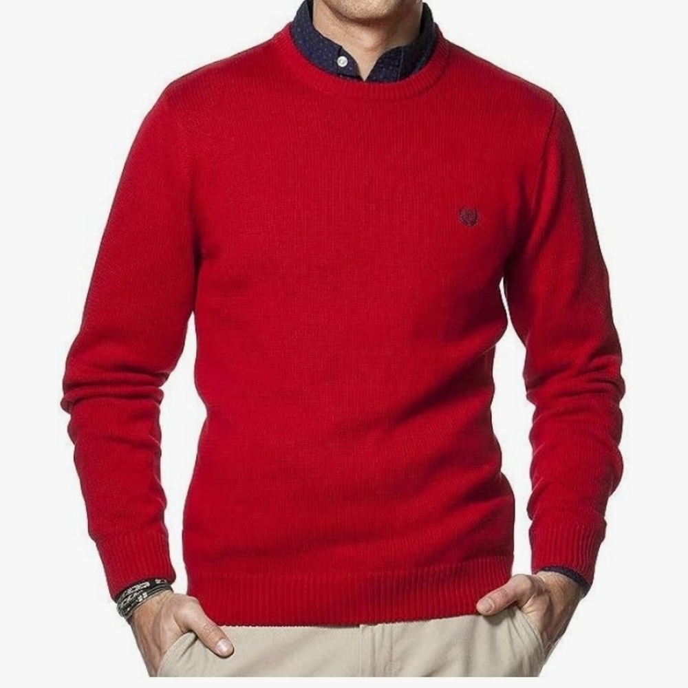 CHAPS men's size Large Cotton Knit Crew Neck Sweater Golf Preppy Crest Logo